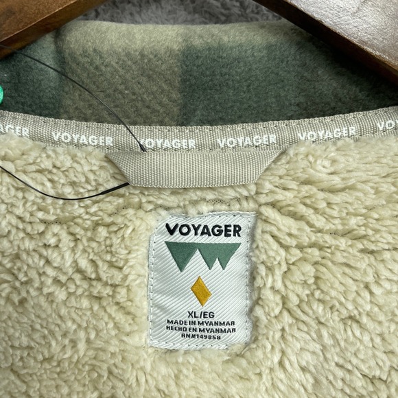 NEW Voyager Men's XL Plaid Sherpa Lined Fleece Shirt Jacket Green Tan Full Zip - Picture 5 of 9